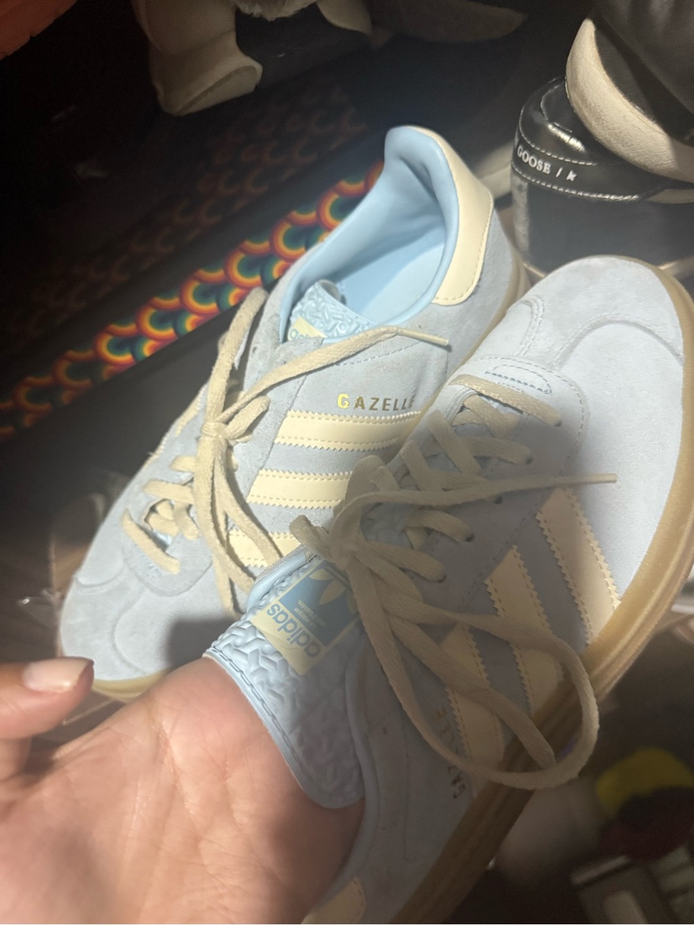 adidas Gazelle Women's Suede Sneakers in Light Blue and Cream